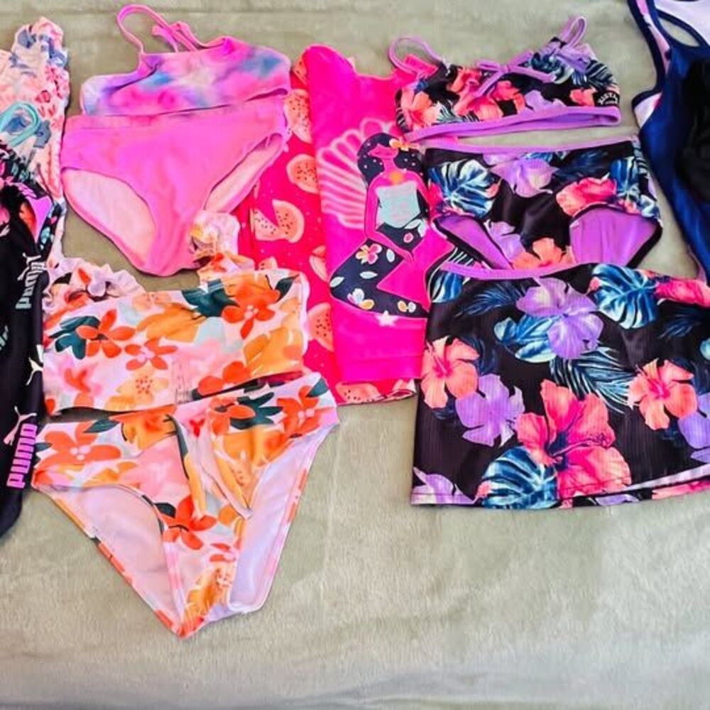 Girls Swimwear Bundle Lot 10 Pieces 4T 5T 6X 8 Puma Avia UPF Swimsuits Rash Tops